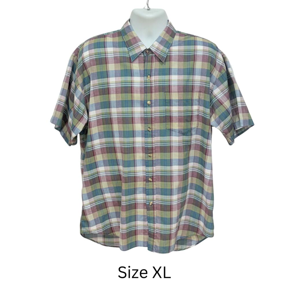 Key Elements Plaid Button Up Shirt Mens XL Short Sleeve Cotton Blend Casual